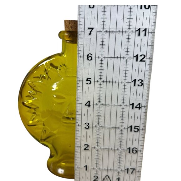 Vintage Yellow Glass Sun Face Bottle Vase with Cork Stopper Retro Mid Century - Picture 2 of 8
